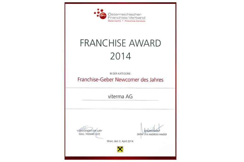 viterma Franchise-Geber Newcomer des Jahres Award